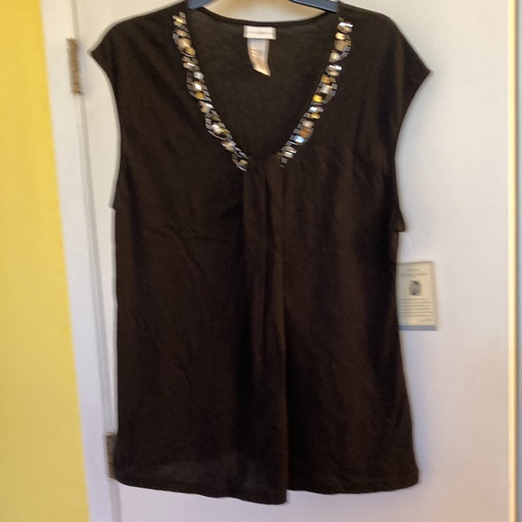 Sleeveless Black Top with Sequins around the V/Neck Line XL NWT - Picture 1 of 6
